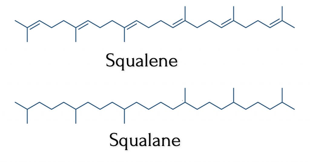 Difference between squalene and squalane - chemical structures